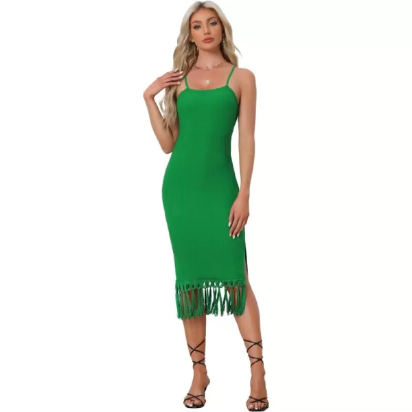 Allegra K Bodycon Fringe Hem Dress for Women's Spaghetti Strap Vacation Sleeveless Dress