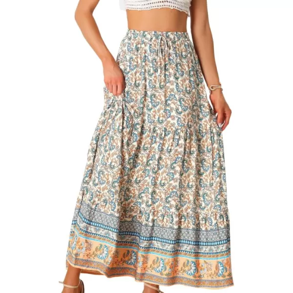 Allegra K Boho Maxi Skirt for Women's 2024 Summer Peasant Floral Printed Elastic Waist A Line Long Skirt