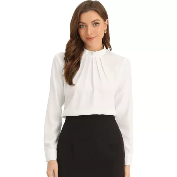 Allegra K Business Dressy Casual Work Tops Shirt for Women's Stand Collar Long Sleeve Blouse