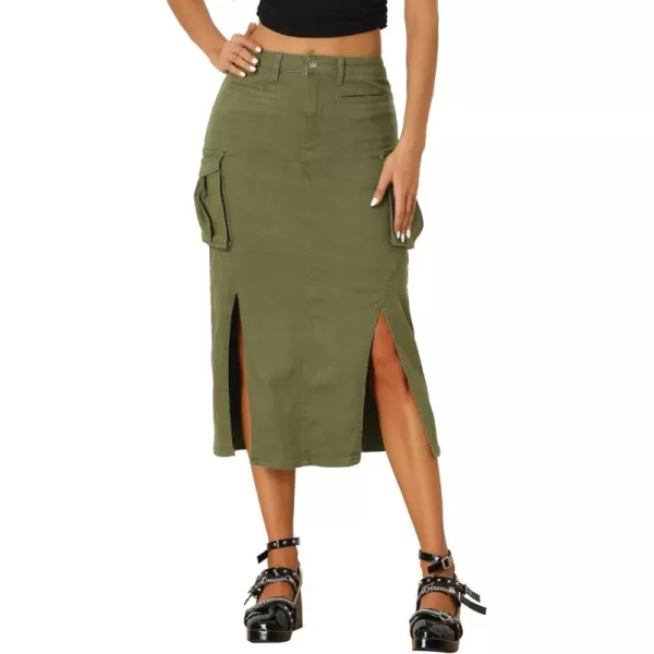 Allegra K Cargo Skirts for Women's Y2K Split Hem Denim Midi Skirts