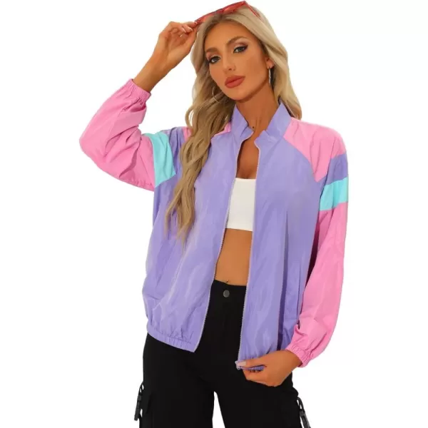 Allegra K Colorblock Bomber Jacket for Women's Zipper Front Casual Lightweight Jackets