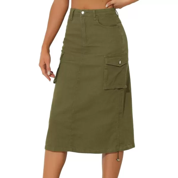 Allegra K Denim Cargo Skirt for Women's Casual High Waisted Pencil Skirt A-Line Midi Jean Skirt