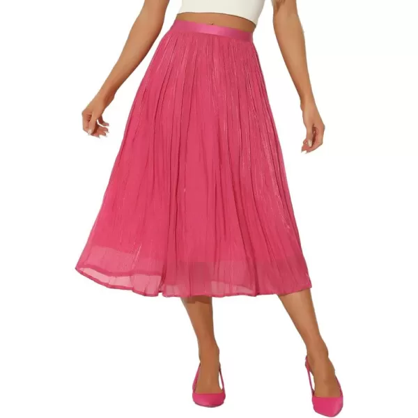 Allegra K High Elastic Waist Skirt for Women's A-Line Swing Midi Pleated Skirts