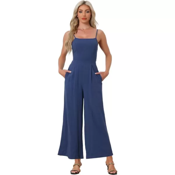 Allegra K Linen Jumpsuits for Women's Casual Spaghetti Strap Sleeveless Wide Legs Rompers