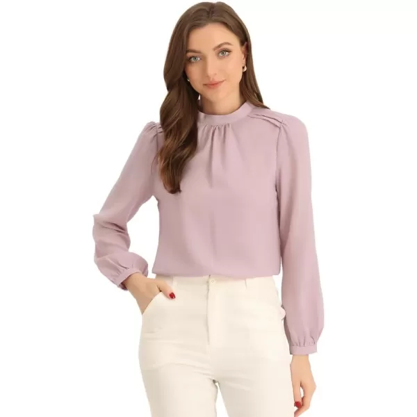 Allegra K Long Sleeve Shirts for Women's 2024 Mock Neck Pleated Tops Solid Work Office Blouse