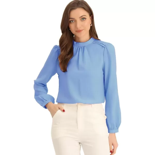 Allegra K Long Sleeve Shirts for Women's 2024 Mock Neck Pleated Tops Solid Work Office Blouse