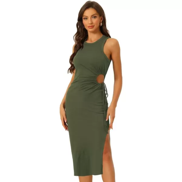 Allegra K Night Out Dresses for Women's Ribbed Knit Round Neck Cut Out Side Slit Sleeveless Maxi Dresses