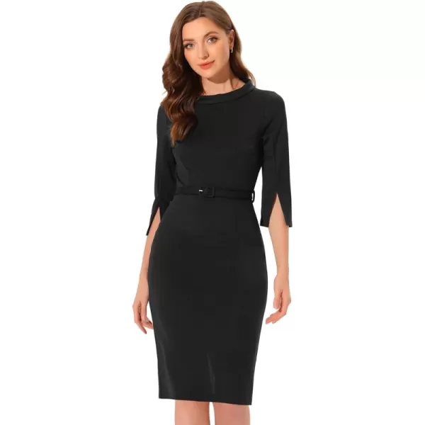 Allegra K Office Sheath Dress for Women's Mock Neck 3/4 Sleeves Pencil Dresses