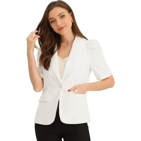 Allegra K Puff Short Sleeve Blazer for Women's Casual Work Lapel Collar Button Blazers Jackets