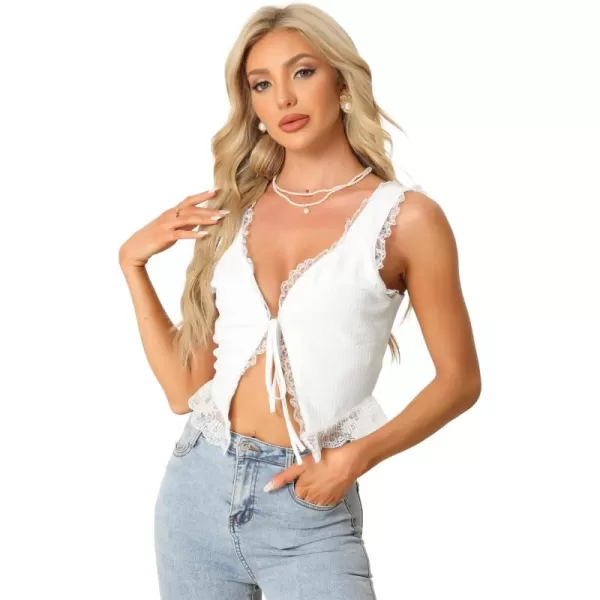 Allegra K Sleeveless Shrug Top for Women's Tie Front Lace Trim Sexy Summer Cropped Tank Tops