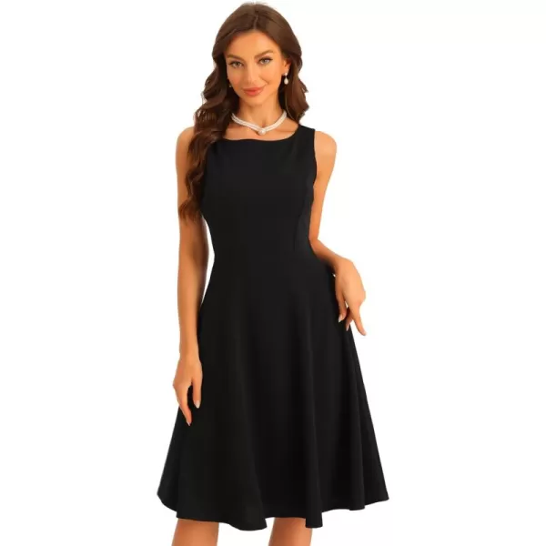 Allegra K Sleeveless Work Dress for Women's Boat Neck High Waisted Fit and Flare Dresses