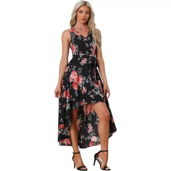 Allegra K Summer Dress for Women's Boho V Neck Sleeveless Floral High Low Long Maxi Dress