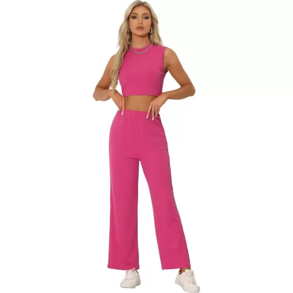 Allegra K Two Piece Pajamas Set for Women's Summer Tank Top Wide Leg Pants Casual Lounge Sets