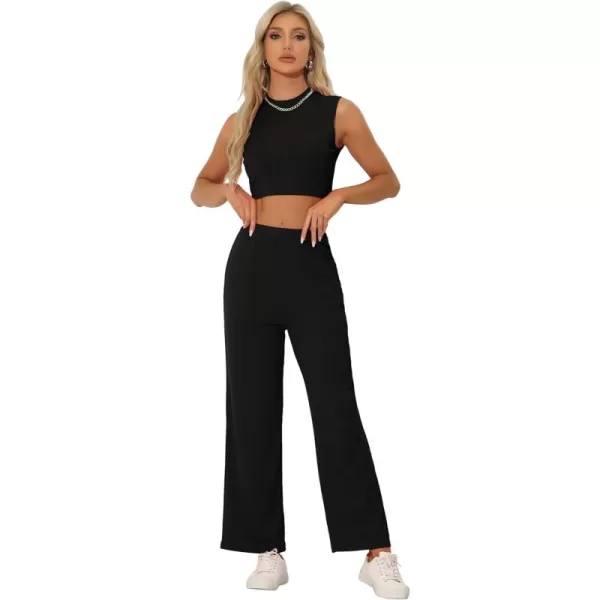 Allegra K Two Piece Pajamas Set for Women's Summer Tank Top Wide Leg Pants Casual Lounge Sets