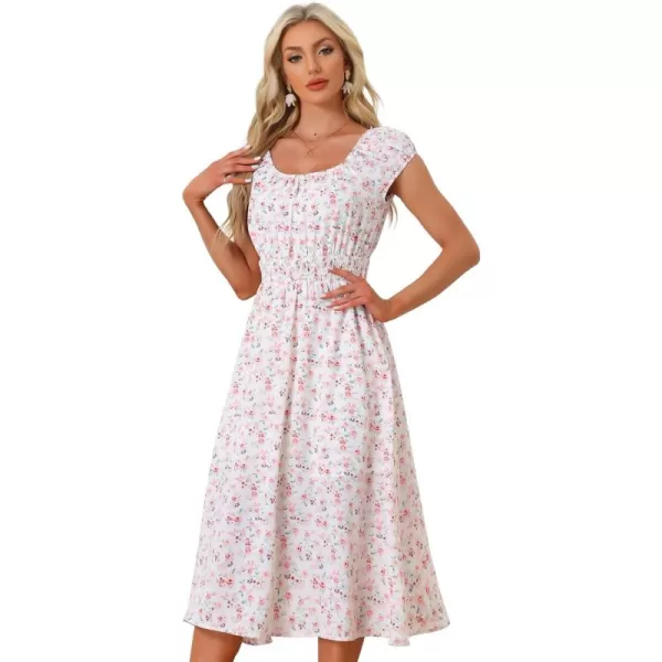 Allegra K Women's Floral Dresses Square Neck Puff Short Sleeves Flare Midi Dress