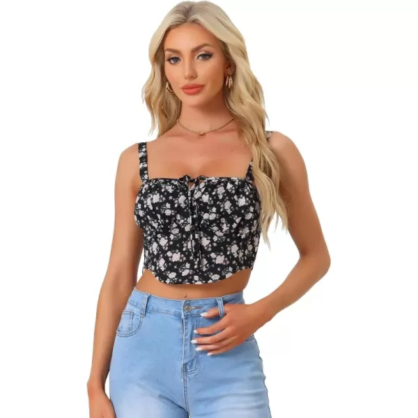 Allegra K Women's Floral Summer Spaghetti Straps Sleeveless Smocked Cropped Cami Top