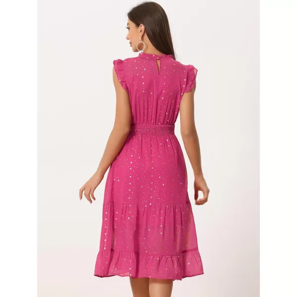 Allegra K Casual Chiffon Dress for Women's Sleeveless Smocked Waist Gilding Metallic Stars Party Dresses