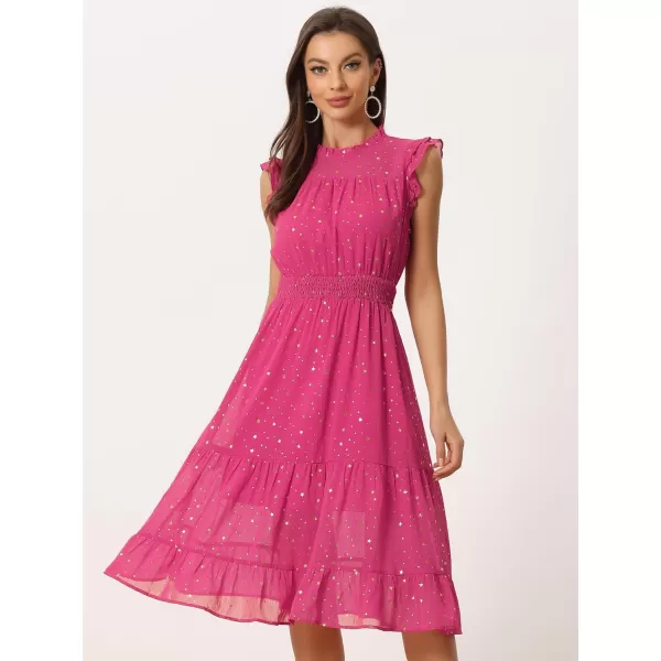 Allegra K Casual Chiffon Dress for Women's Sleeveless Smocked Waist Gilding Metallic Stars Party Dresses