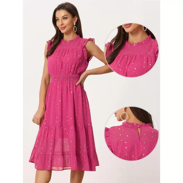 Allegra K Casual Chiffon Dress for Women's Sleeveless Smocked Waist Gilding Metallic Stars Party Dresses