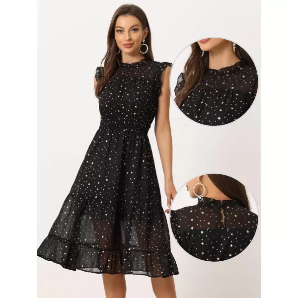 Allegra K Casual Chiffon Dress for Women's Sleeveless Smocked Waist Gilding Metallic Stars Party Dresses