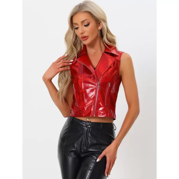 Allegra K Women's Metallic Faux Leather Vest Lapel Collar Zip Halloween Sleeveless Cropped Jacket