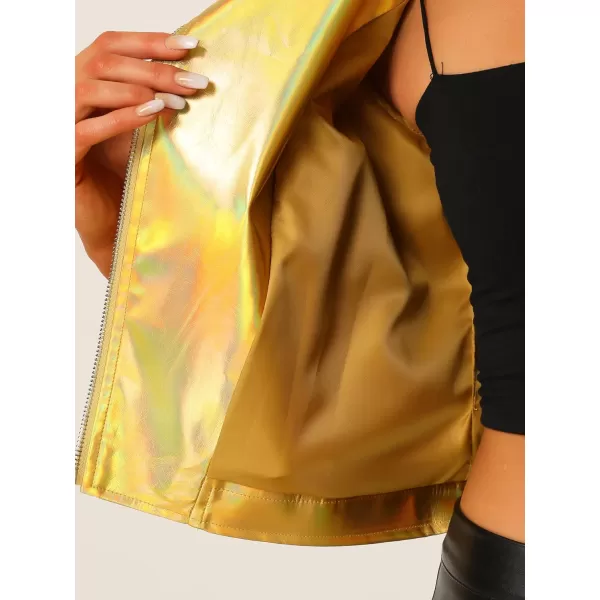 Allegra K Women's Metallic Faux Leather Vest Lapel Collar Zip Halloween Sleeveless Cropped Jacket