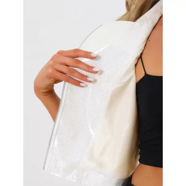 Allegra K Women's Metallic Faux Leather Vest Lapel Collar Zip Halloween Sleeveless Cropped Jacket