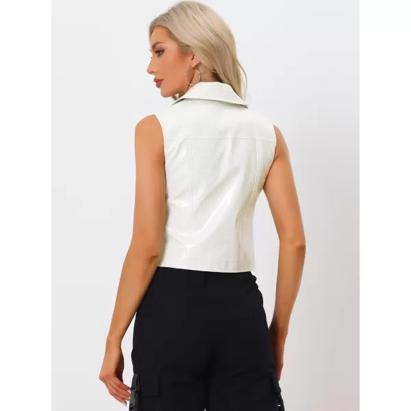 Allegra K Women's Metallic Faux Leather Vest Lapel Collar Zip Halloween Sleeveless Cropped Jacket