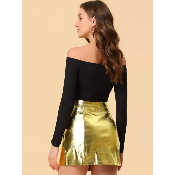 Allegra K Women's Metallic Mini Skirt Shiny Holographic High Waist Zipper Short Skirts