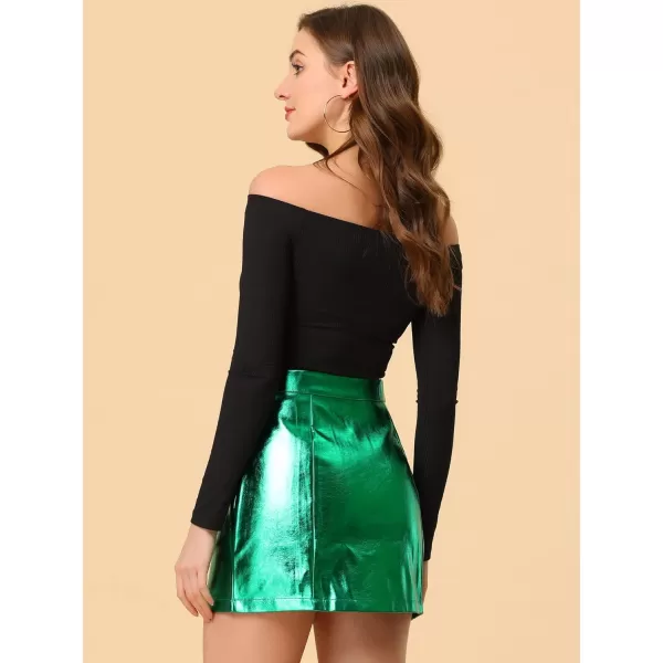 Allegra K Women's Metallic Mini Skirt Shiny Holographic High Waist Zipper Short Skirts