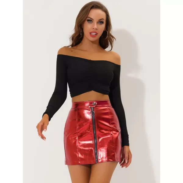 Allegra K Women's Metallic Mini Skirt Shiny Holographic High Waist Zipper Short Skirts