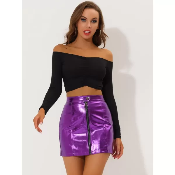 Allegra K Women's Metallic Mini Skirt Shiny Holographic High Waist Zipper Short Skirts