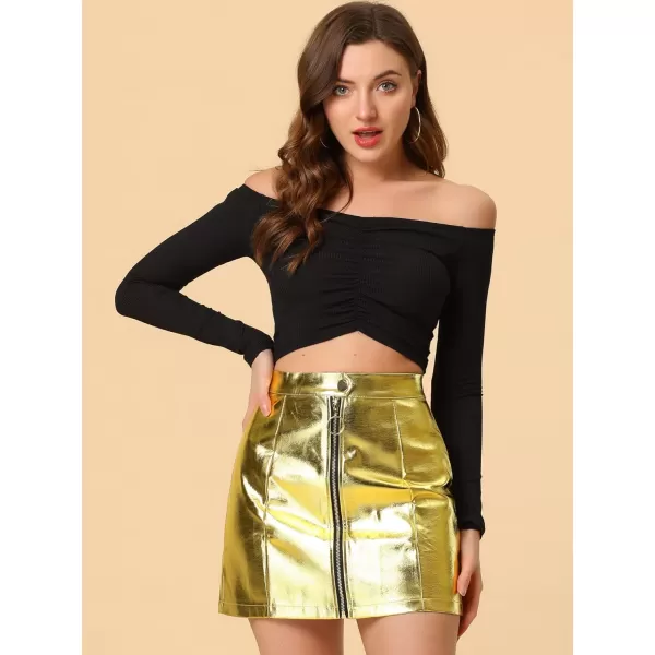 Allegra K Women's Metallic Mini Skirt Shiny Holographic High Waist Zipper Short Skirts