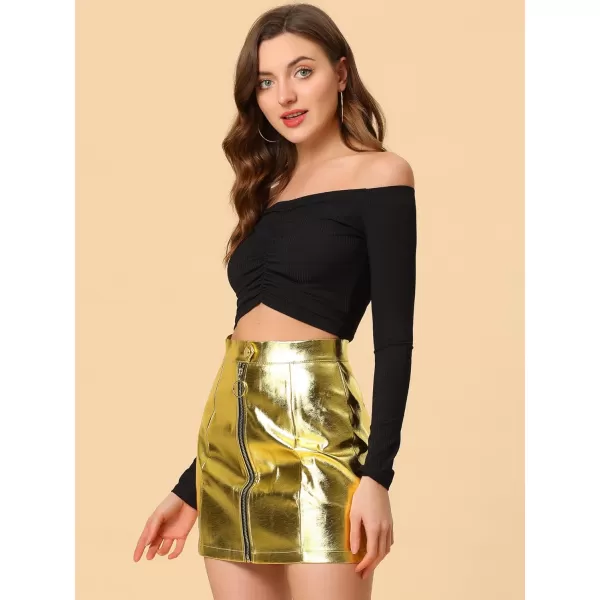 Allegra K Women's Metallic Mini Skirt Shiny Holographic High Waist Zipper Short Skirts