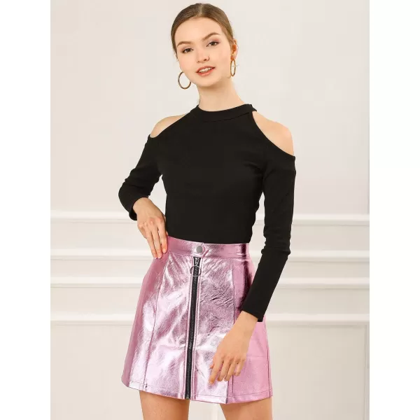 Allegra K Women's Metallic Mini Skirt Shiny Holographic High Waist Zipper Short Skirts