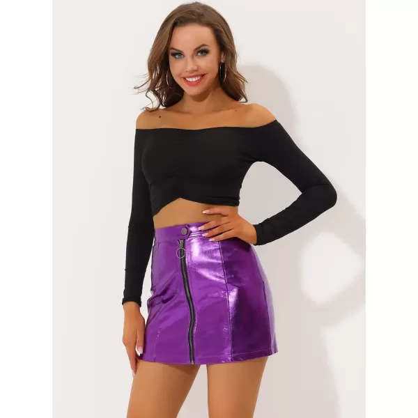 Allegra K Women's Metallic Mini Skirt Shiny Holographic High Waist Zipper Short Skirts