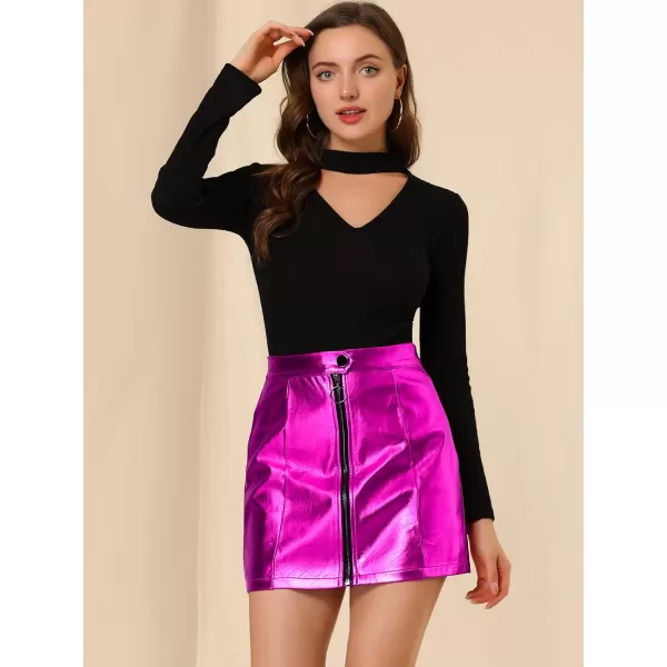 Allegra K Women's Metallic Mini Skirt Shiny Holographic High Waist Zipper Short Skirts