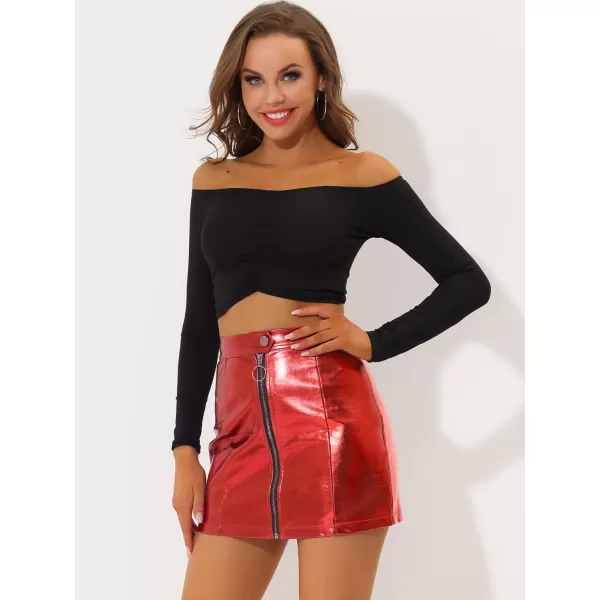 Allegra K Women's Metallic Mini Skirt Shiny Holographic High Waist Zipper Short Skirts