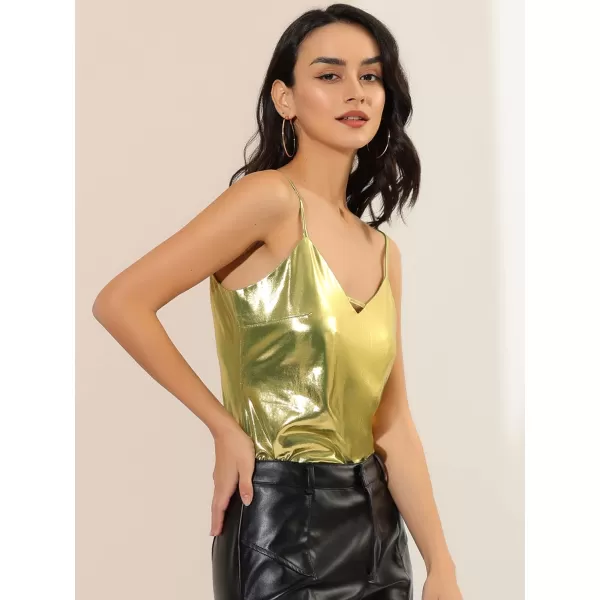 Allegra K Women's Metallic Shiny Party Tank Top Deep V Camisole Tops