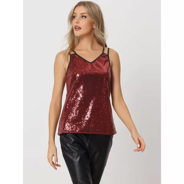 Allegra K Women's Sequin Sparkle Camisole Shining Club Party Disco Glitter Cami Top