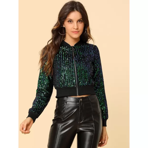 Allegra K Women's Sparkly Glitter Jackets Zipper Front Crop Bomber Sequin Jacket