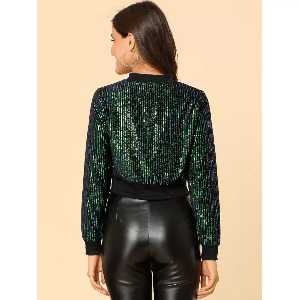 Allegra K Women's Sparkly Glitter Jackets Zipper Front Crop Bomber Sequin Jacket