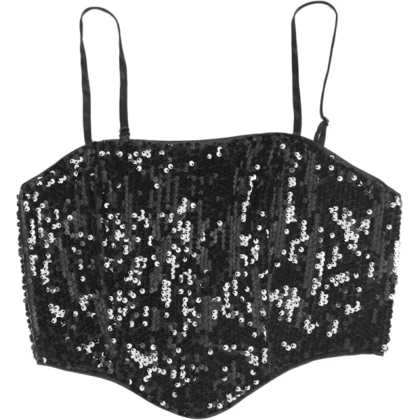 Allegra K Metallic Sequin Top for Women's Party Disco Spaghetti Straps Sparkly Crop Cami Tops