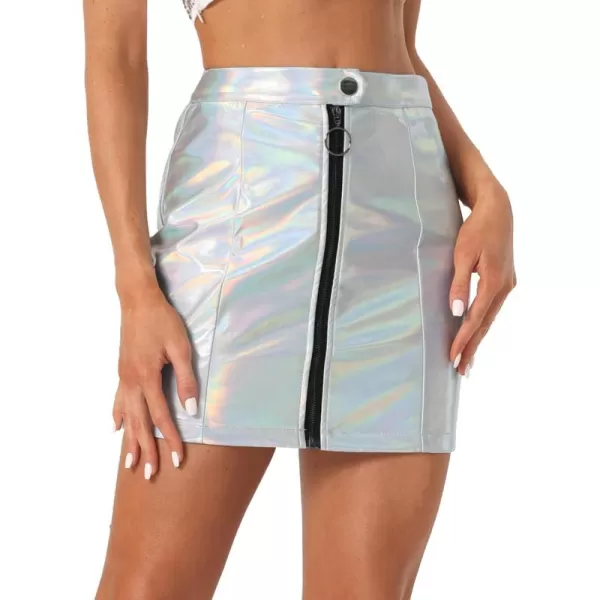 Allegra K Women's Metallic Mini Skirt Shiny Holographic High Waist Zipper Short Skirts