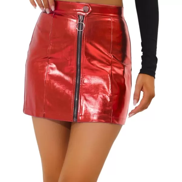 Allegra K Women's Metallic Mini Skirt Shiny Holographic High Waist Zipper Short Skirts