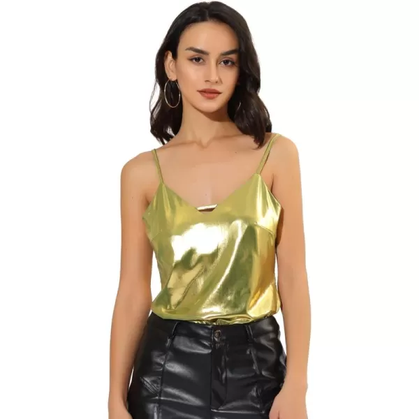 Allegra K Women's Metallic Shiny Party Tank Top Deep V Camisole Tops