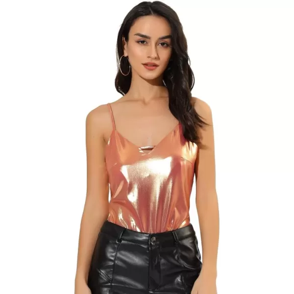 Allegra K Women's Metallic Shiny Party Tank Top Deep V Camisole Tops