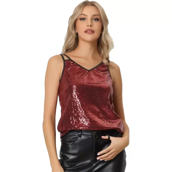 Allegra K Women's Sequin Sparkle Camisole Shining Club Party Disco Glitter Cami Top