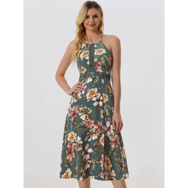 Allegra K Halter Neck Dresses for Women's Split Sleeveless Floral Boho Dress