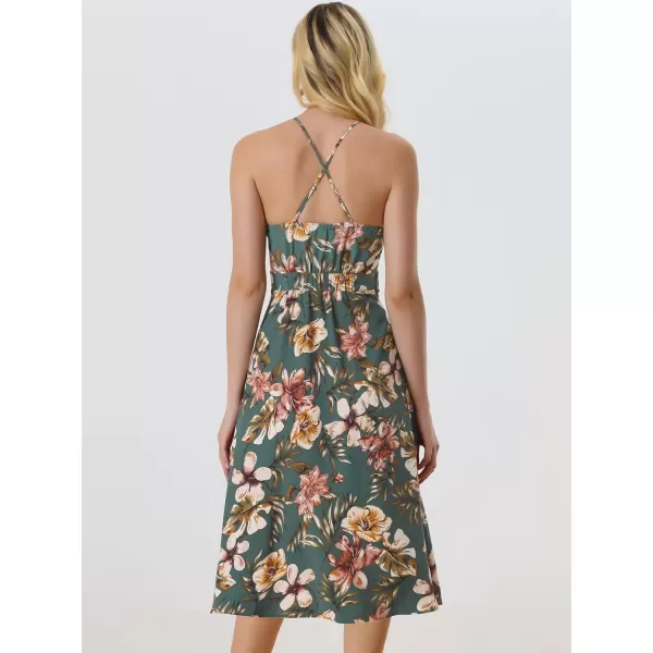 Allegra K Halter Neck Dresses for Women's Split Sleeveless Floral Boho Dress